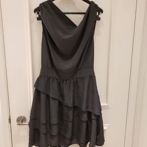 Grey open back dress with ruffles